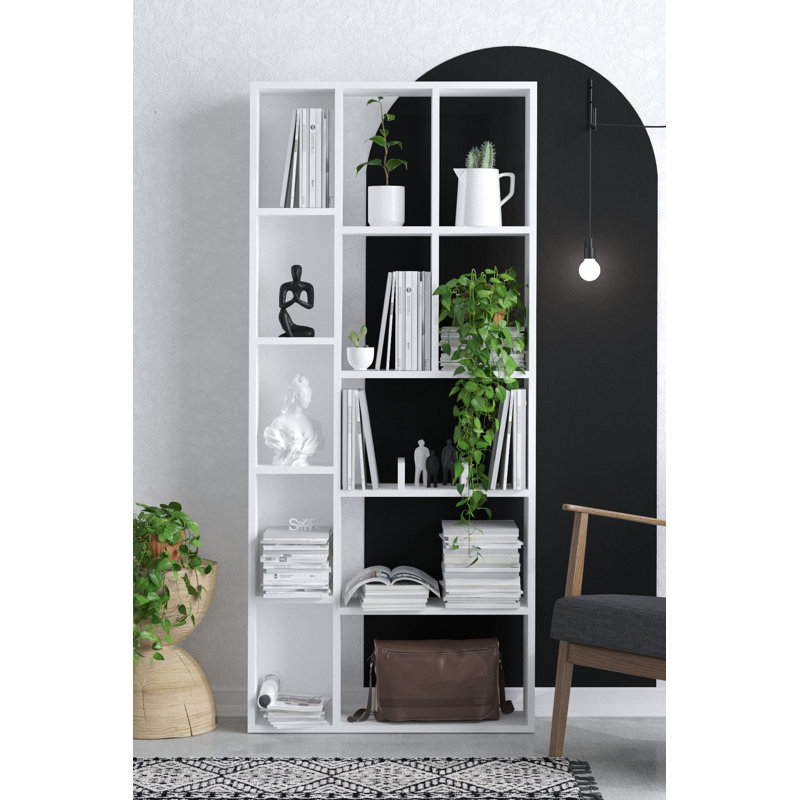 Modern White Bookshelf, 29.5 x 67.0 x 7.1 inches | 100% Melamine Coated Particle Board, Elegant Solid Color Design | Perfect for Home or Office, Stylish Storage Solution for Books & Decor