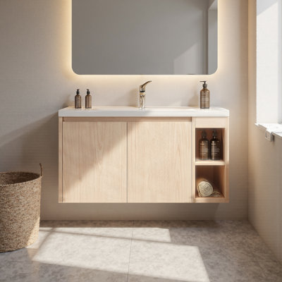 Ensemble de meuble-lavabo flottant 36 po avec lavabo en céramique intégré et étagère ouverte 36 po
