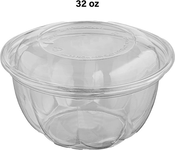 Dedrian 32 oz Clear Pet Plastic Salad Container with Lid (Set of 15) Prep & Savour
