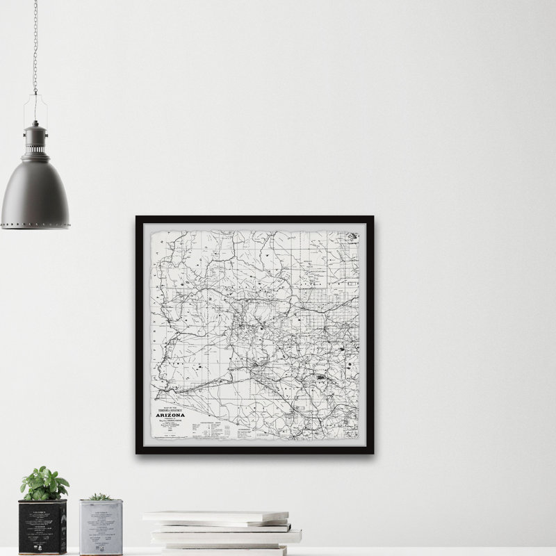 Arizona Gray Map - Reproduction d'art graphique sur papier encadré, H 18 po x l 18 po x 1,5 po