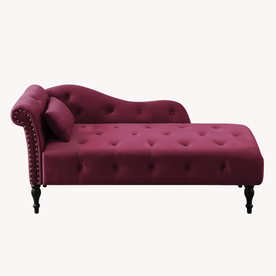 Velvet Chaise Lounge Buttons Tufted Nailhead Trimmed by House of Hampton