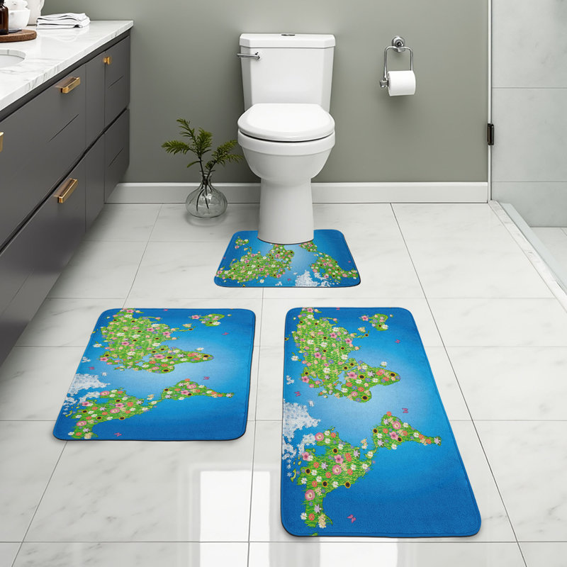  Ensemble de tapis pour salle de bain Map 3 pièces en U et vert