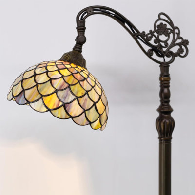 Lampe sur pied de style Tiffany avec abat-jour en verre coloré, angle réglable, base en résine bronze, compatible avec les ampoules E26, interrupteur au pied homologué UL