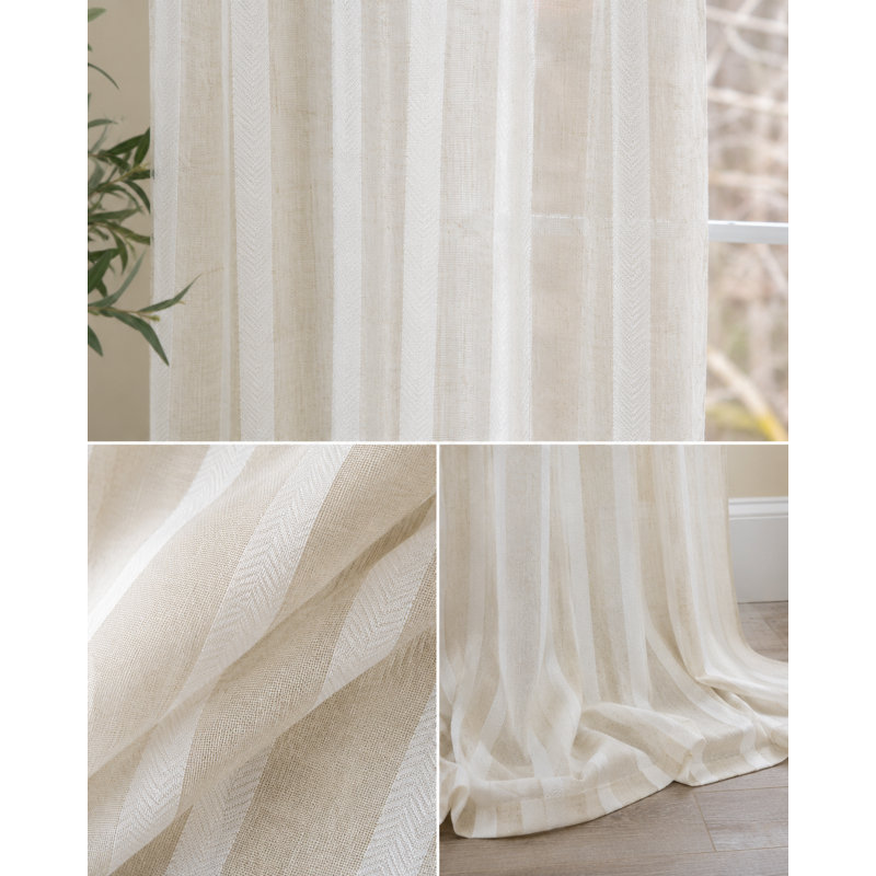 Sheba Striped Sheer Rod pocket Single Curtain Panel, 52" W x 96" L