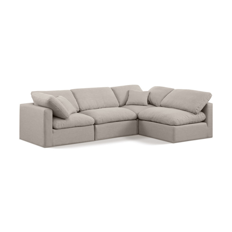 Izzet Upholstered L-Shaped Sectional Reversible, Beige Linen Textured Fabric
