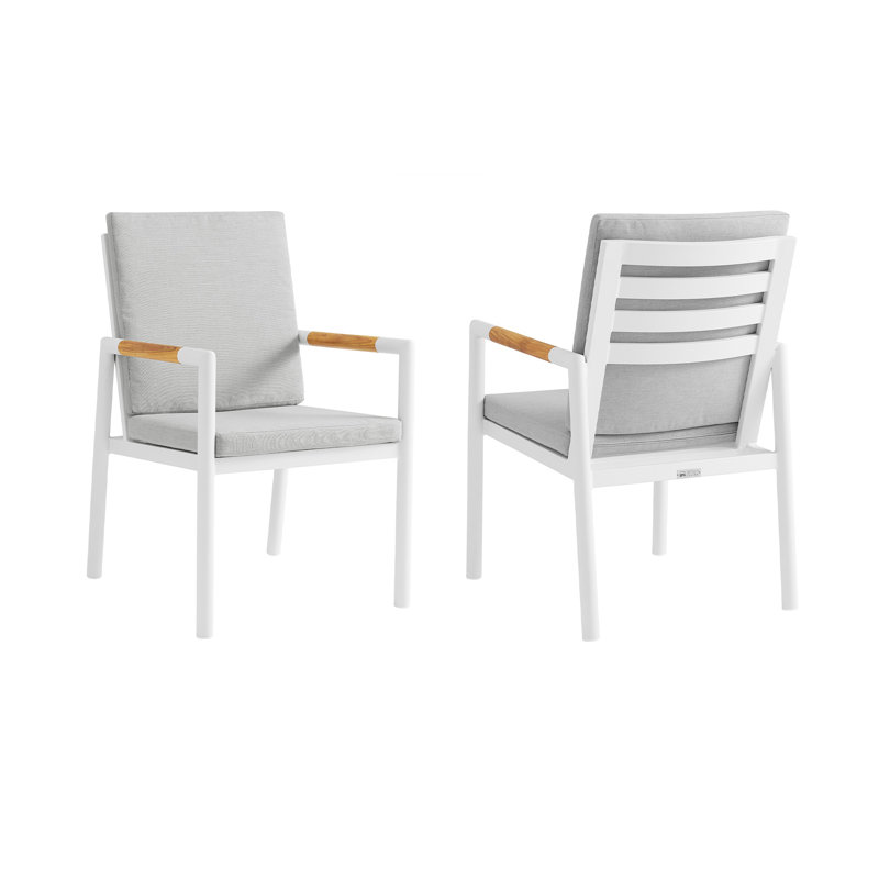 Fauteuil de salle à manger de patio avec coussin Urgeon, Gris pâle, Blanc