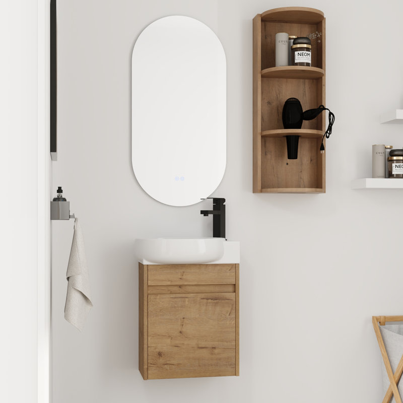 Ensemble de meuble-lavabo simple 16 po avec plateau en céramique et support de rangement flottant 16 po, Beige