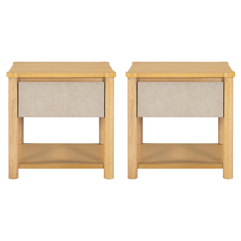 Ensemble de base de lit avec 2 tables de chevet, Beige / Naturel, Grand lit