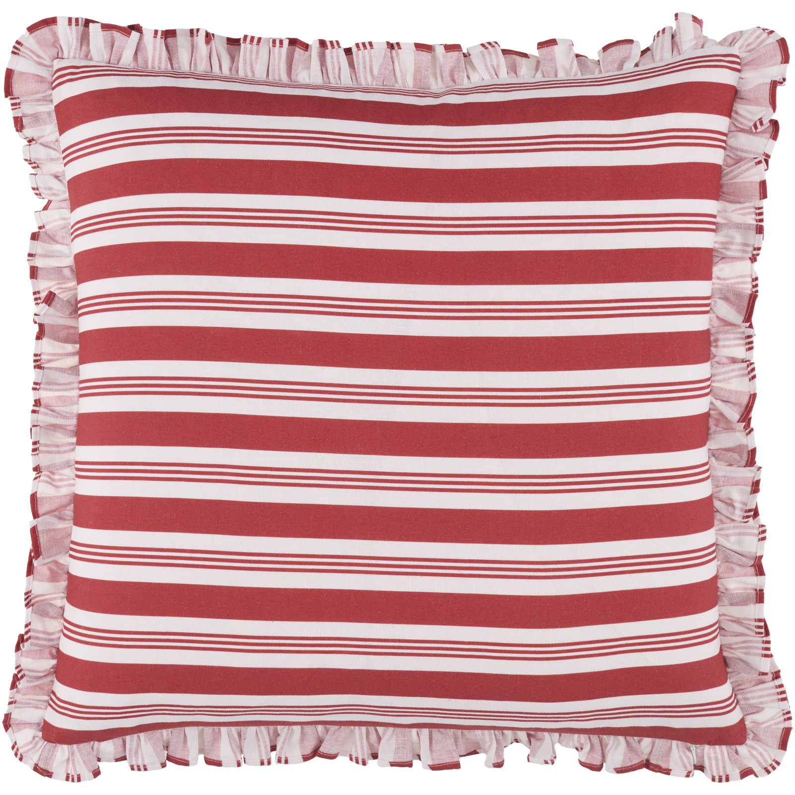 Aneatra Ruffled Cotton Throw Pillow, 20"H x 20"W, Pillow Cover Only - No Insert, Red Multi-Striped