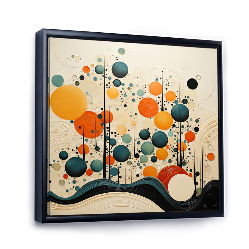 Orange orange Mid Century Organic Harmony II - art abstrait Mid-Century, H 36 po x l 36 po x P 1,5 po, Cadre flottant noir