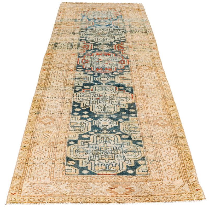 Chemin de table rétro Oushak 3 x 11 beige et bleu Anatolian