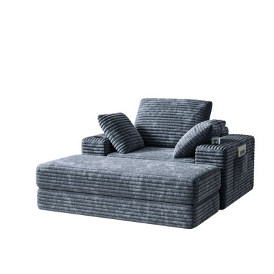 53" Indoor Chaise Lounge With Ottoman And Pillows,Oversized Fluffy Corduroy Sleeper Sofa Chair For Bedroom/Living Room With Double Side Pockets & Cup by Latitude Run