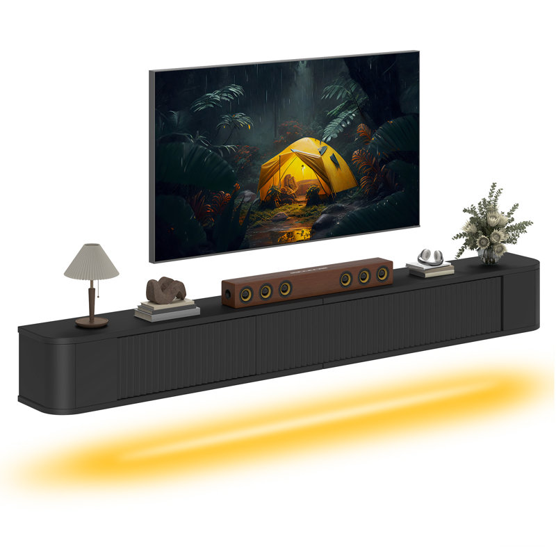 Wall Muonted TV Stand, Black, 20cm H x 180cm L x 25cm W