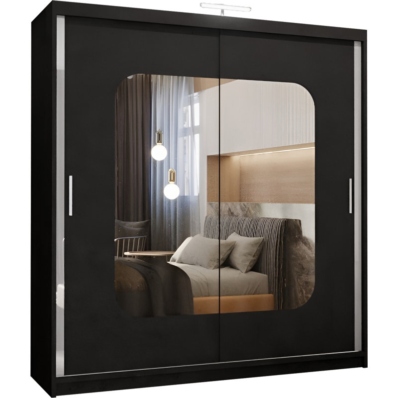 Cherith 2 Door Wardrobe, 217cm H x 150cm W x 62cm D, Black