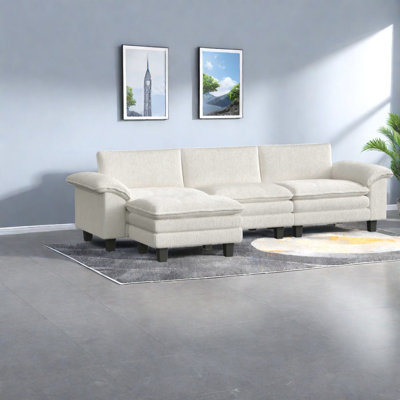 Canapé modulaire de luxe en forme de L beige, revêtement en velours côtelé pour salon moderne