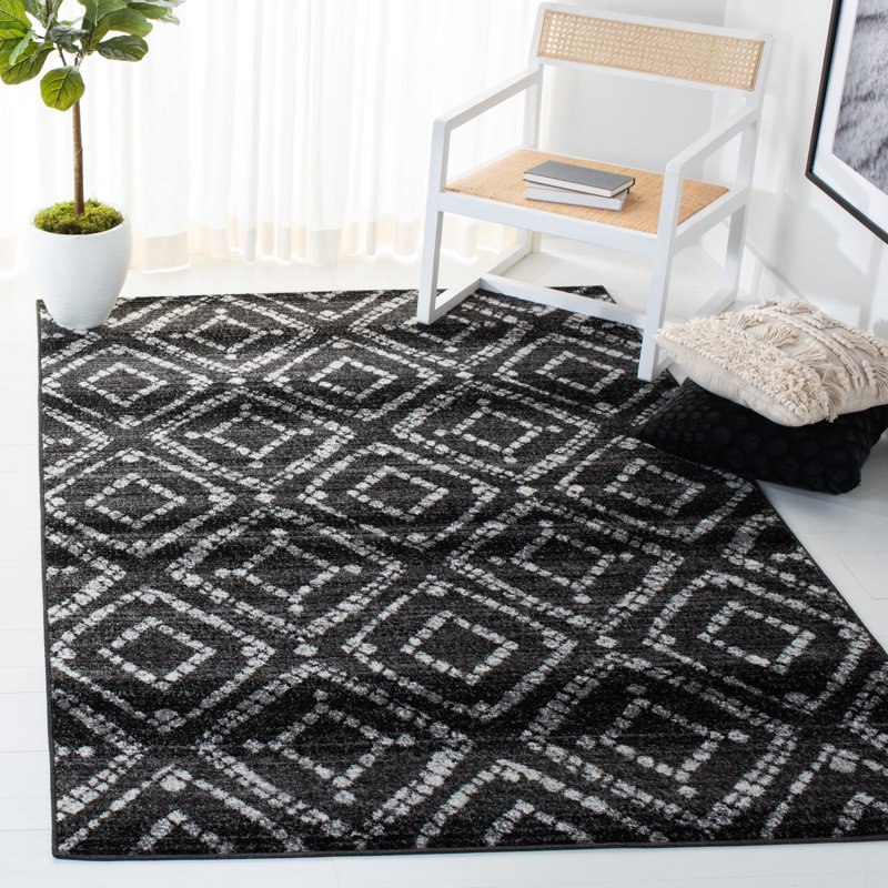 Tapis géométrique noir / ivoire Gillenwater, Rectangle 4 pi x 6 pi
