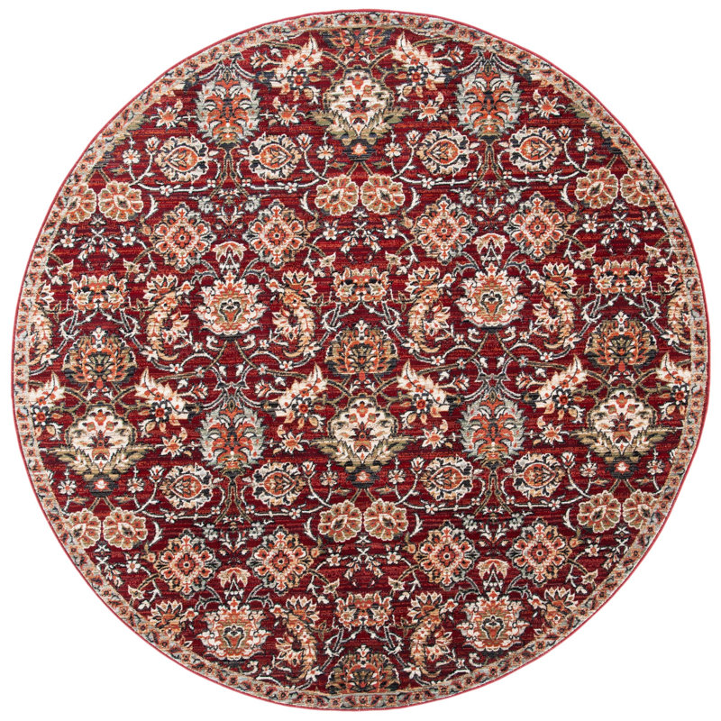 Berndt Oriental Red/Ivory Area Rug, Round 6'7"