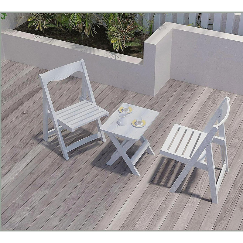 HIPS Foldable Small Table and Chair Set with 2 Chairs and Rectangular Table  White