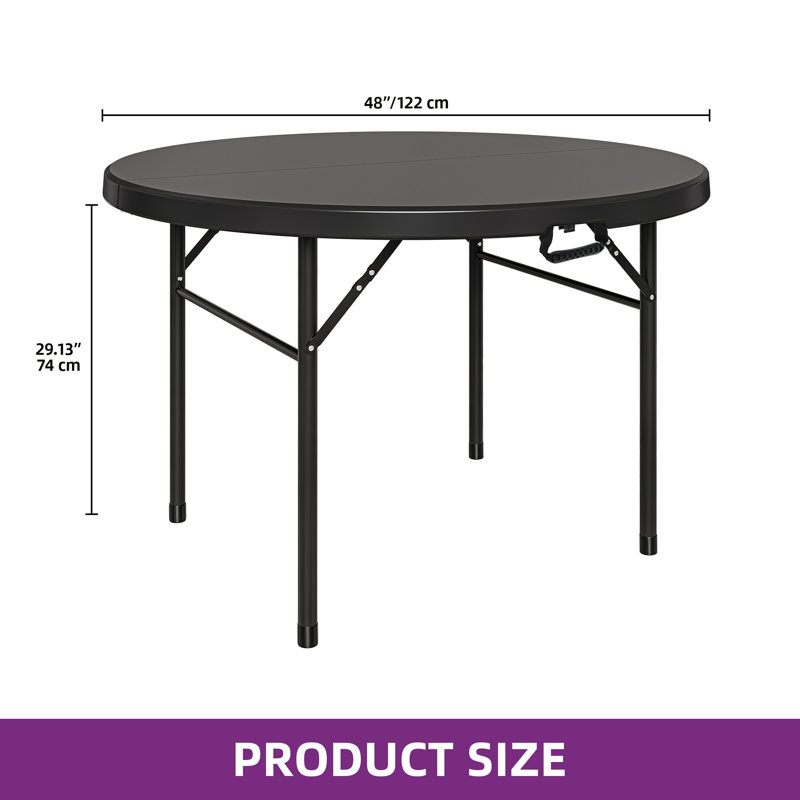 122 cm Round Folding Garden Table with Carry Handle,Portable Camping Table with Metal Frame, Black