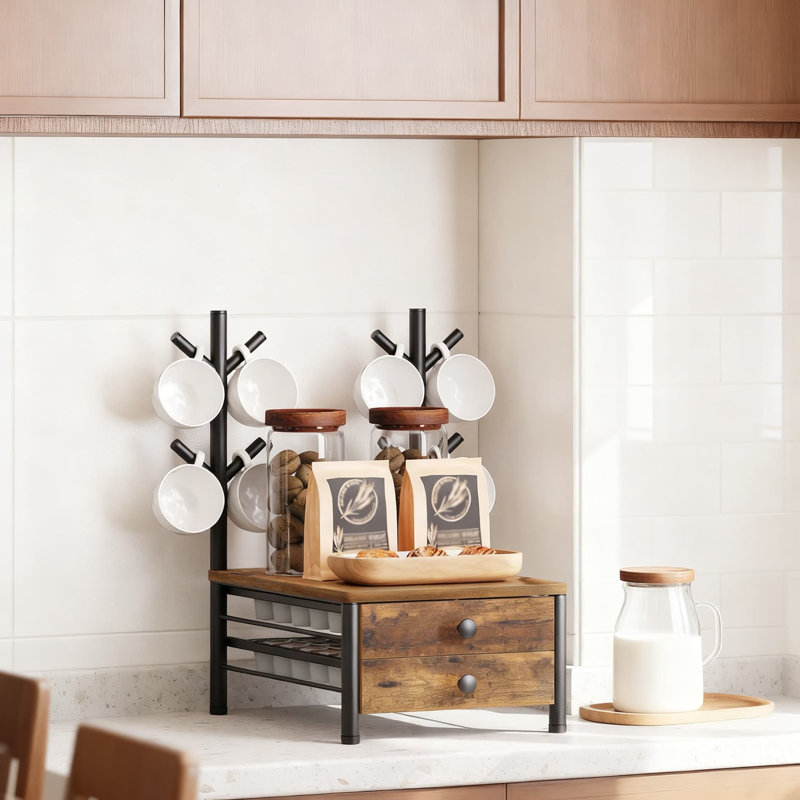 Organisateur de dosettes à café à 2 niveaux avec porte-gobelets, support de rangement de bureau pour 56 dosettes, cadre en métal robuste et pour la maison, le bureau et la cuisine