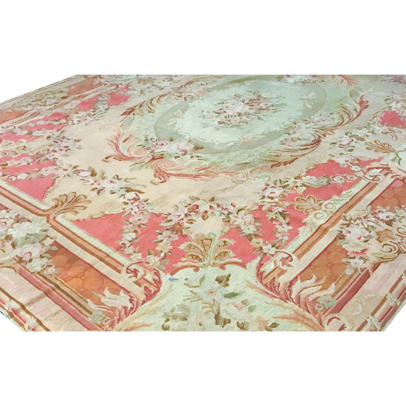 Needlepoint Hand-Knotted Wool Oriental Area Rug in Rose/Gray