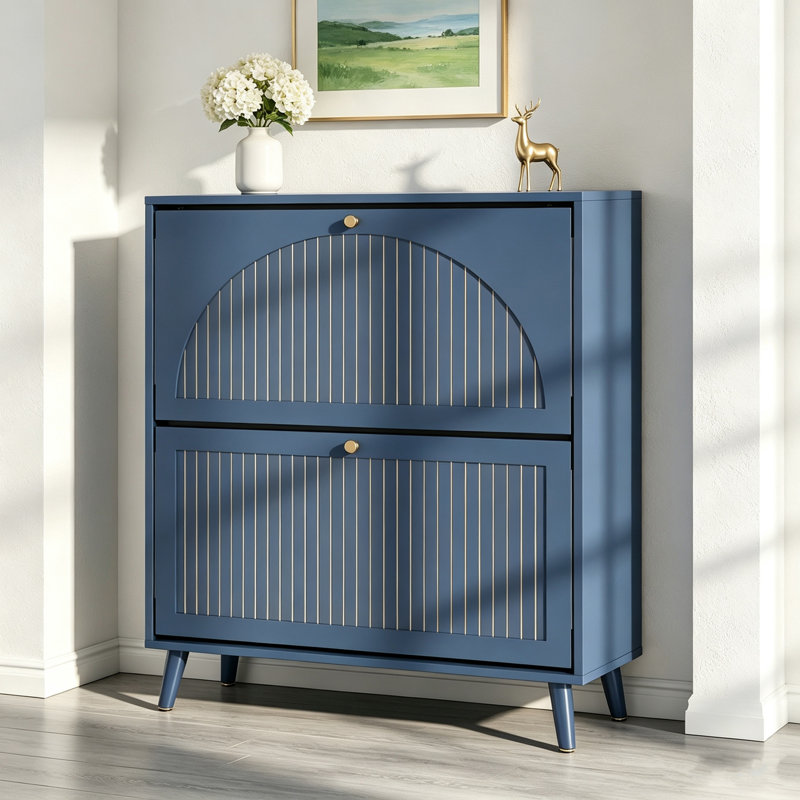 Armoire de rangement pour chaussures avec 2 tiroirs cannelés, 12 à 16 paires, Bleu
