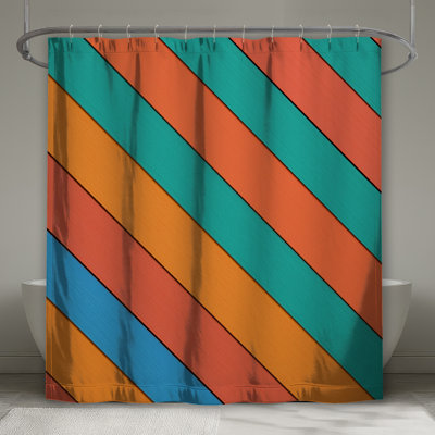Rideaux de douche colorés à rayures diagonales très longs
