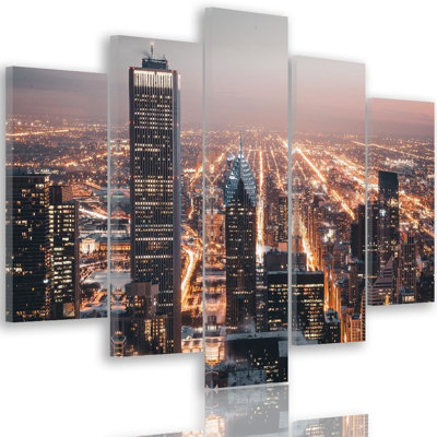 Skyscraper City At Night - 5 Piece No Frame Set on Canvas