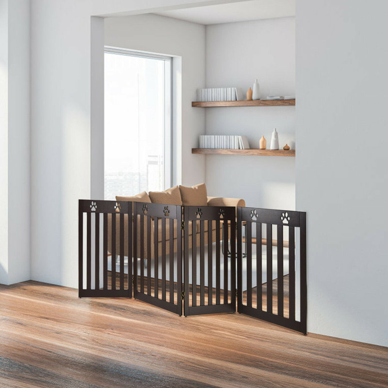 Kailyn Wood Free Standing Pet Gate, Dark Wood, 203cm
