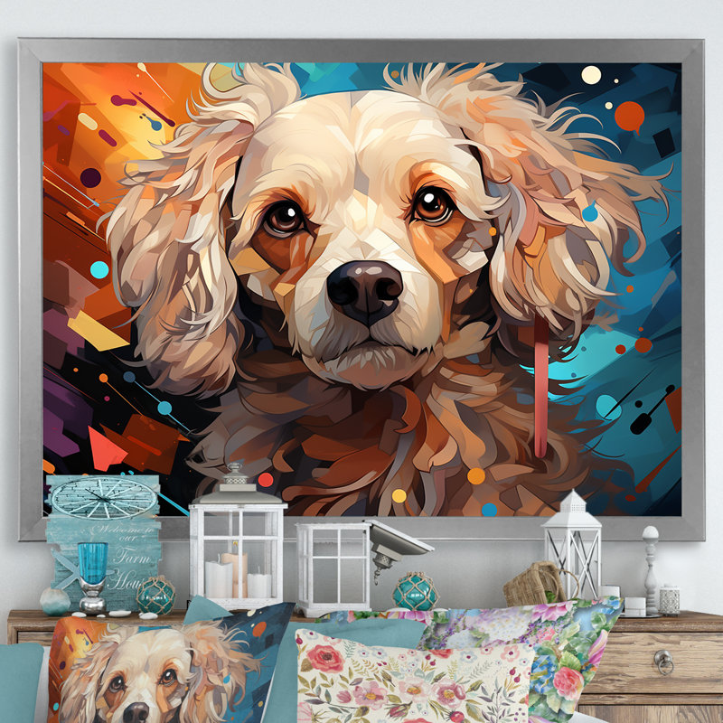 Poodle Pizzazz sur toile, Cadre de coin argenté fermé, H 16 po x l 32 po x P 1 po