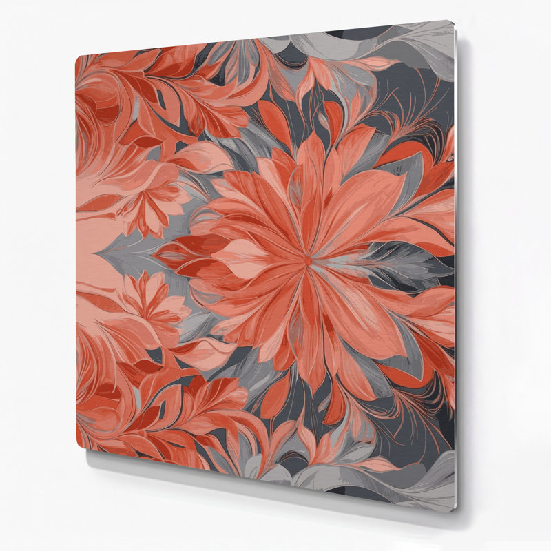 Abstrait floral 62, art mural en métal brun, H 12 po x l 12 po