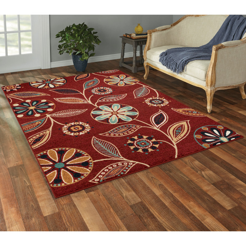 Tapis à motif floral Merlot d'Adderley, Rectangulaire 7 pi x 10 pi