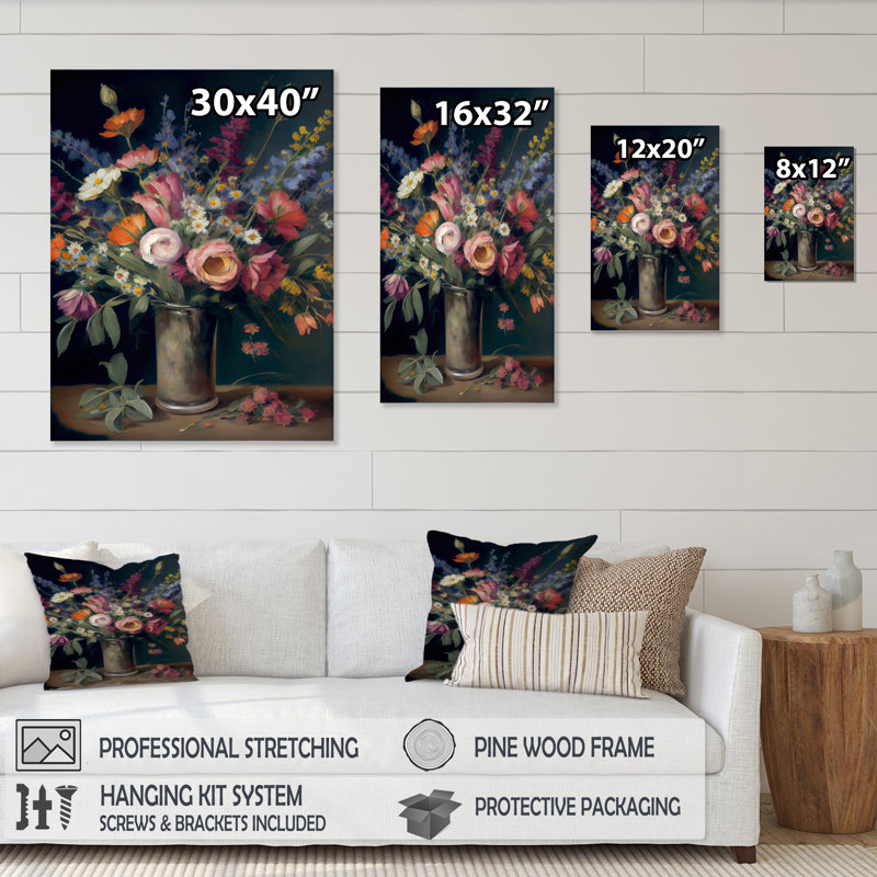 «Retro Still Life with Blossoming Wildflowers I», reproduction sur toile, H 20 po x l 12 po x P 1 po, Toile tendue