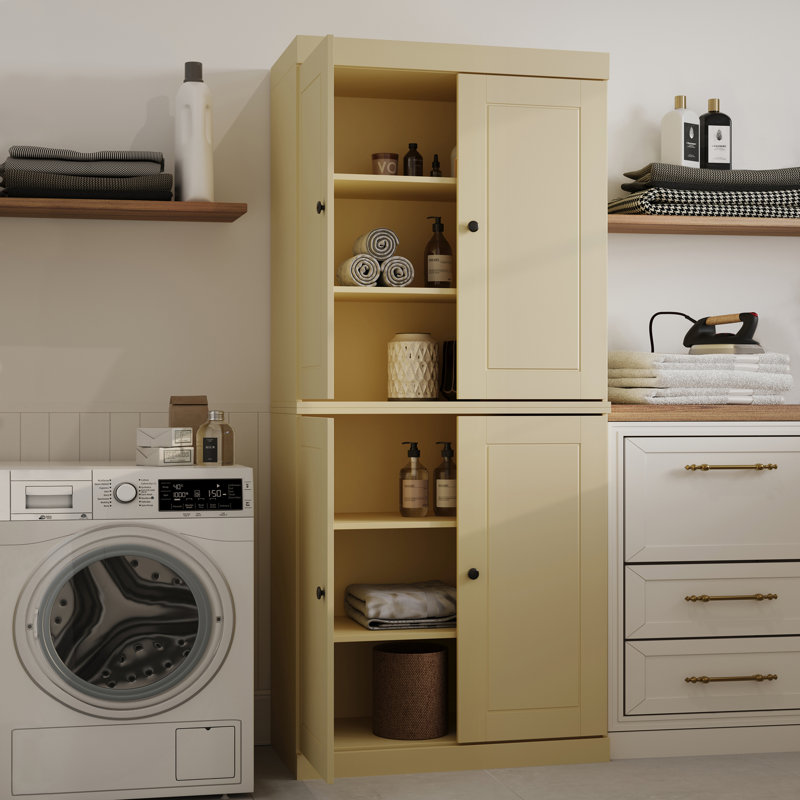 100% Solid Wood Tall Bathroom Linen Cabinet with Doors, Adjustable Shelves, Modular Bathroom & Laundry Storage Cabinet, 32" W x 71.5" H