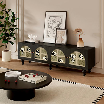 Meuble télé en noyer avec motif décoratif