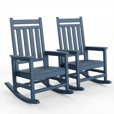 Set of 2 Outdoor HDPE Adirondack Rocking Chairs, High-Back Poly Lumber Porch Rockers for Adults, All-Weather Patio and Front Porch Furniture
