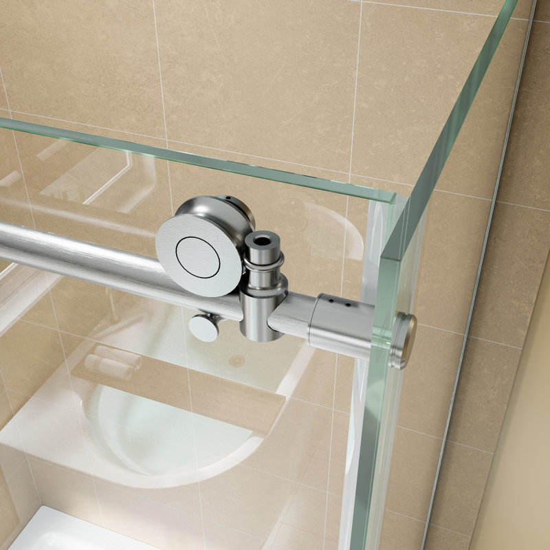 48" W X 34" D X 72" H Frameless Rectangle Sliding Shower Enclosure With 5/16" Clear Tempered Glass, Brushed Nickel