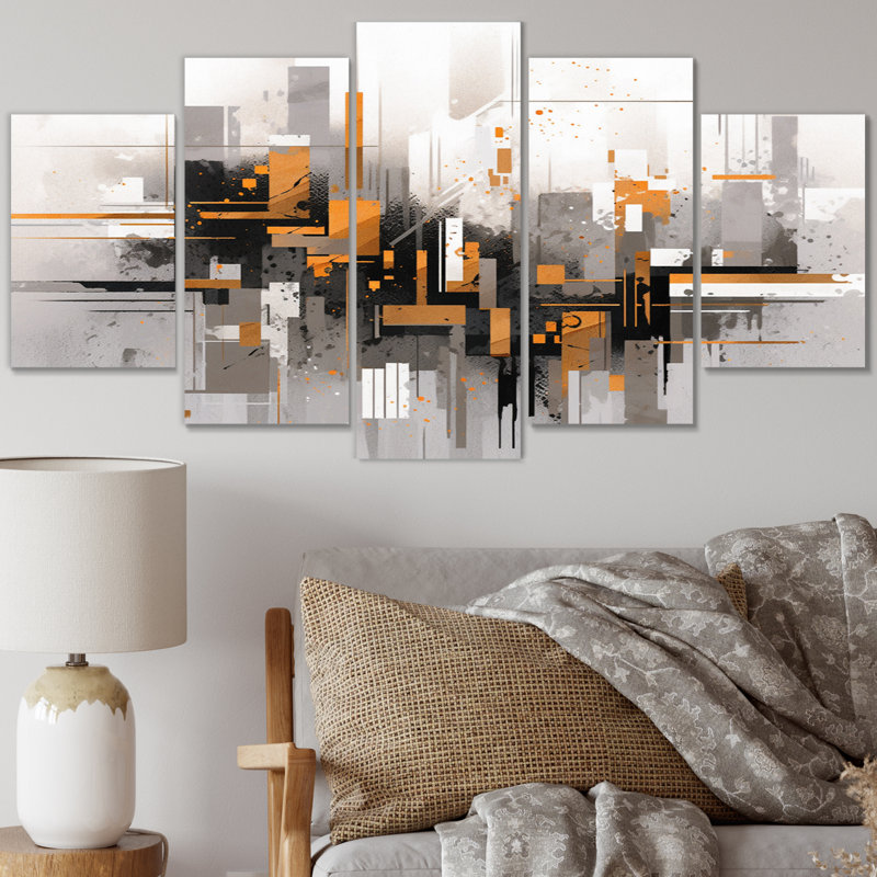 Rayures orange gris audacieux 5 pièces
