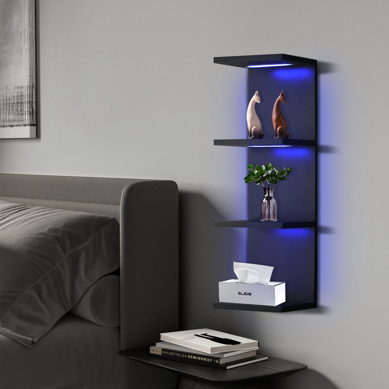 29.99''H 4-Tier Wall Shelf with RGB Lights, Black