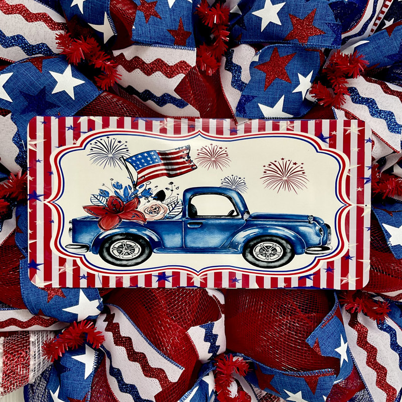 Patriotic Cruising America 24" Deco Mesh Wreath