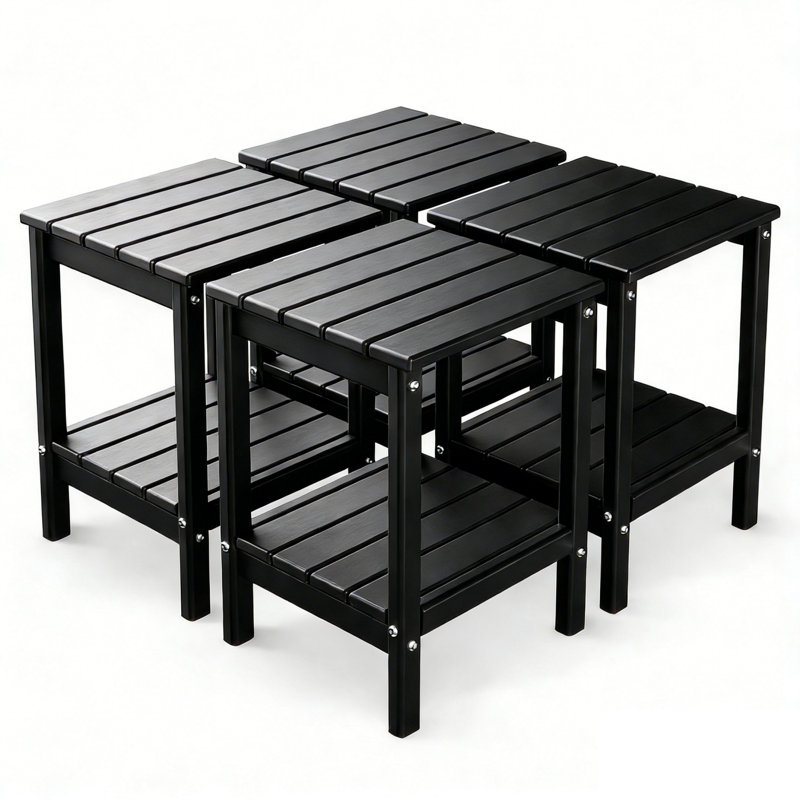  Set Of 4 HDPE 14*13in 2-Tier Outdoor Side Table, Black