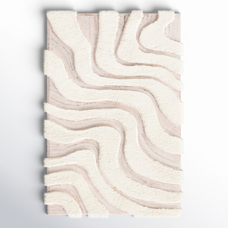 Ankara Abstract Handmade Wool Area Rug in Beige/Ivory, Rectangle 4' x 6'