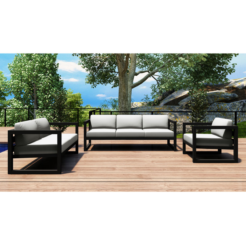 Avion 3 Piece Sofa Loveseat Set, Canvas Natural Sunbrella® Canvas, Slate