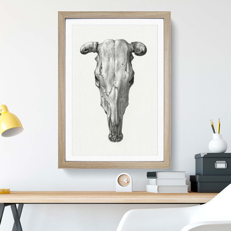 The Skull of a Cow by Jean Bernard - Picture Frame Drawing Print on MDF, 36cm H x 27cm W x 2cm D, Oak Framed