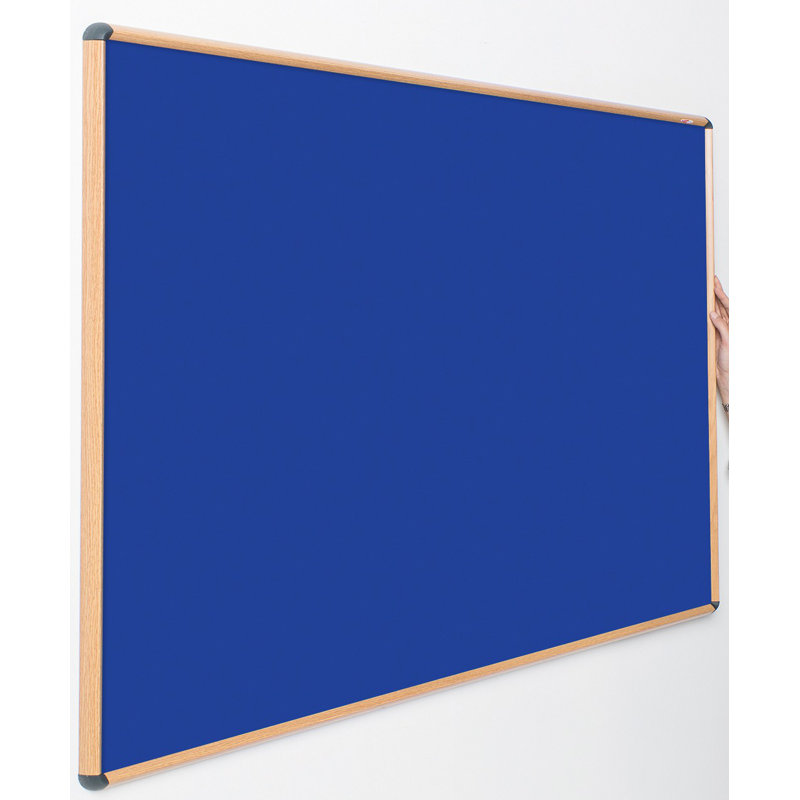 Shield Design Wood Effect Wall Mounted Bulletin Board, 120cm H x 240cm W, Royal Blue