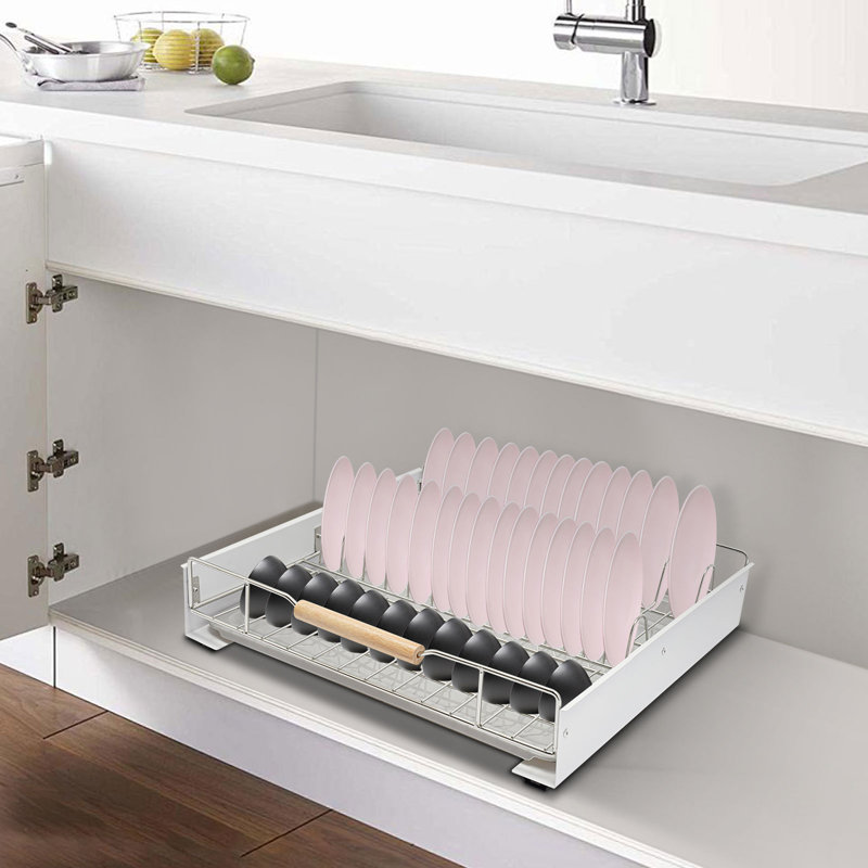 Pull Out Drawer Kitchen Cabinet Organizer Bottom-Mounted Slide Out Storage Shelf