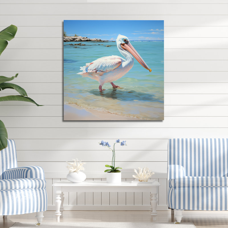 Art tropical sur toile de pélican tropical, Toile tendue, H 36 po x l 36 po x P 1,5 po