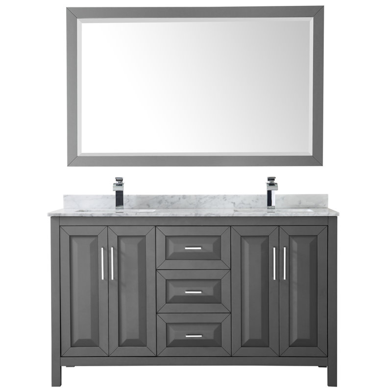 Daria 60'' W Double Vanity, Carrara Cultured Marble, Dark Gray, Polished Chrome