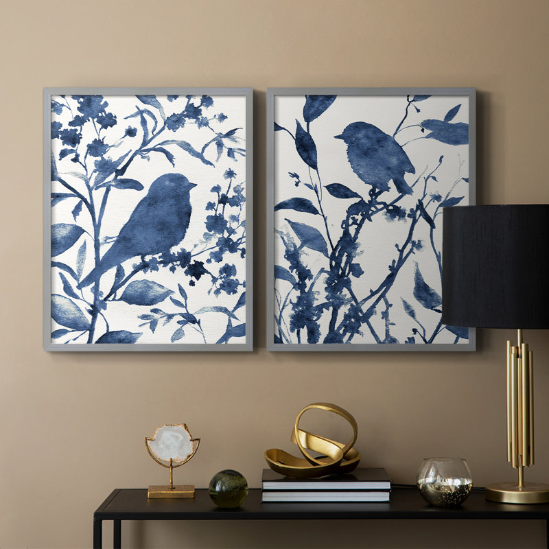 «Bluebird Silhouette I», reproduction encadrée de qualité supérieure - prête à être accrochée - aucun clou requis - aucun clou requis