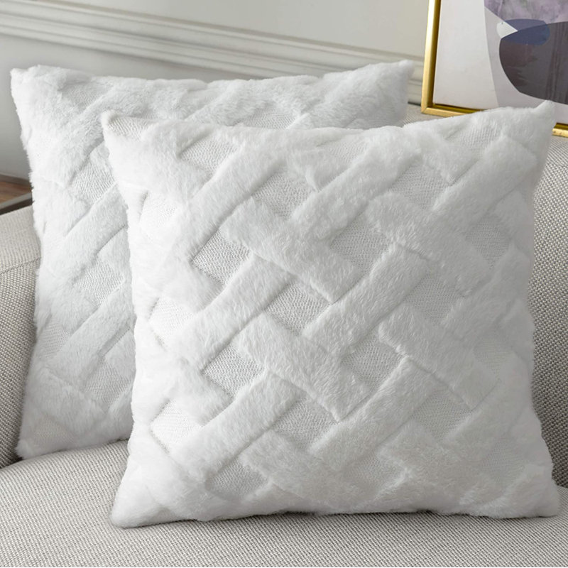 Ensemble de 2 coussins décoratifs en fausse fourrure, Blanc